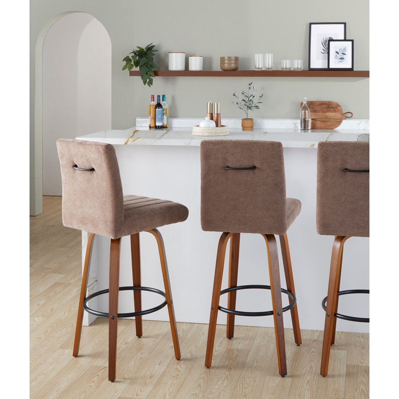 Tabouret de bar contemporain à hauteur fixe avec pivot, Brun, Noyer