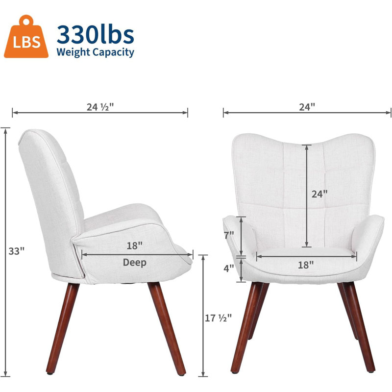 Chaises de salle à manger avec siège rembourré et pieds en bois pour la cuisine et la salle à manger, Blanc, Bois espresso