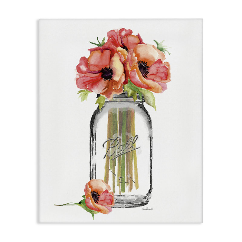 «Mason Jar Poppies» par Amanda Greenwood, reproduction sur toile, H 30 po x l 24 po, Giclée encadrée noir minuit