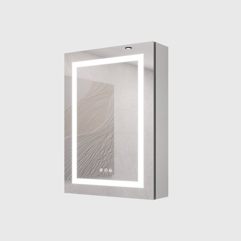 Armoire de salle de bain 20 "x 28" avec miroir mural - lumières DEL. Brouillard, imperméable, à intensité variable. 3000K 6000K, interrupteur tactile, tablette à intensité variable, style américain, 2 tablettes