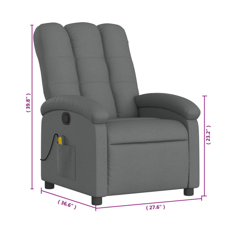 Fauteuil de massage inclinable électrique Dery, poche de rangement latérale, polyester gris foncé