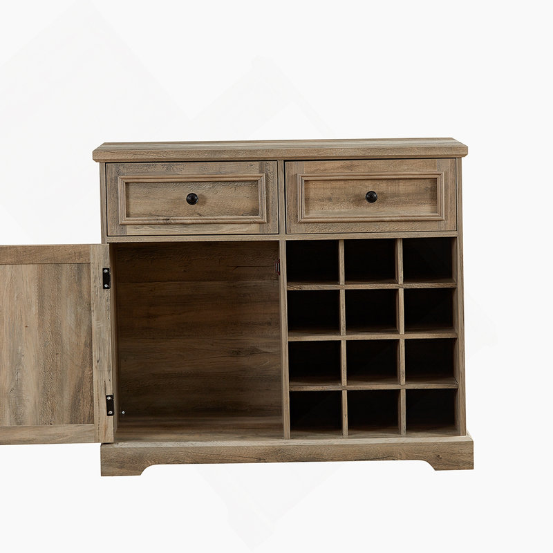 Farmhouse-Style Liquor Cabinet With Two Drawers, Removable Wine Racks, And Multiple Storage Shelves For Optimal Bar Organization And Display
