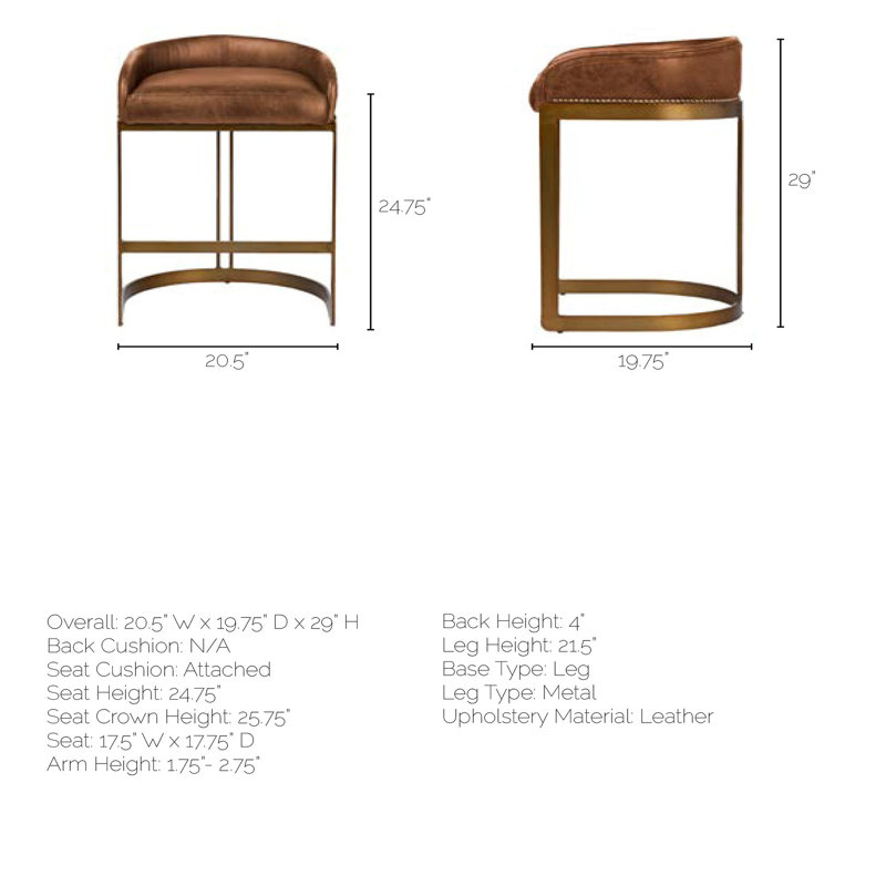 Bradley Brown Leather and Gold Metal Counter Stool