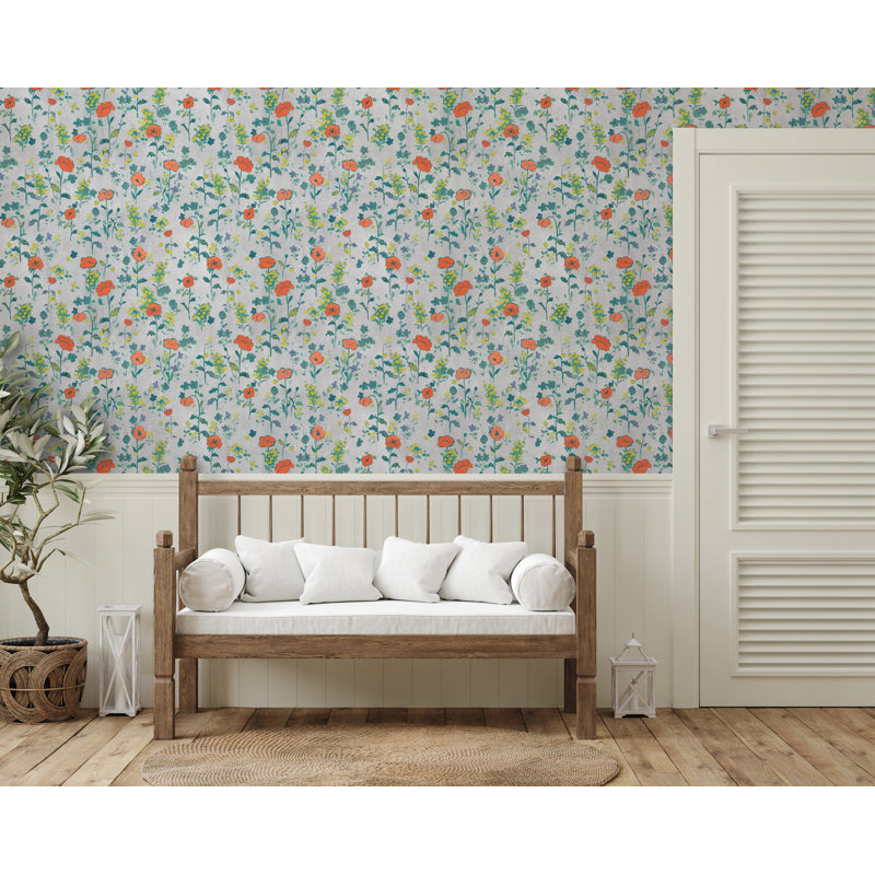 Paule Marrot Floral Wallpaper Double Roll, Light Gray