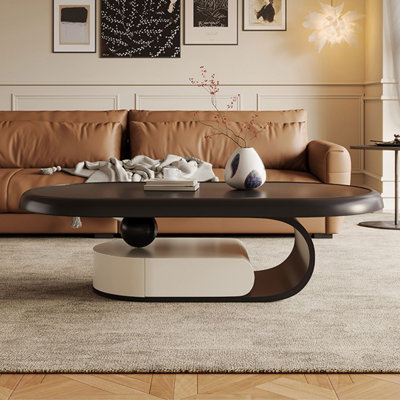 51.18" Black+Crystal-cream Manufactured Wood Oval Coffee Table