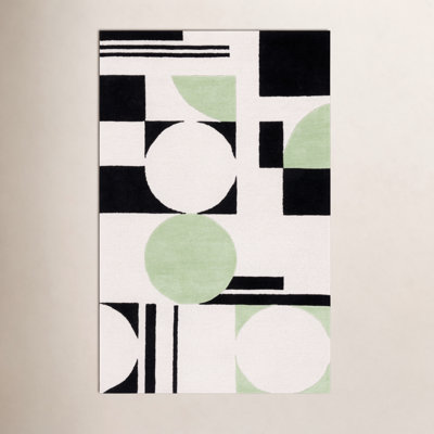 Felipe Green Black White Hand-Tufted Wool Rug