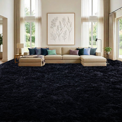 Solid Rug Soft Fluffy Black Indoor Area Rug for Living Room Bedroom Nursery Kids Room