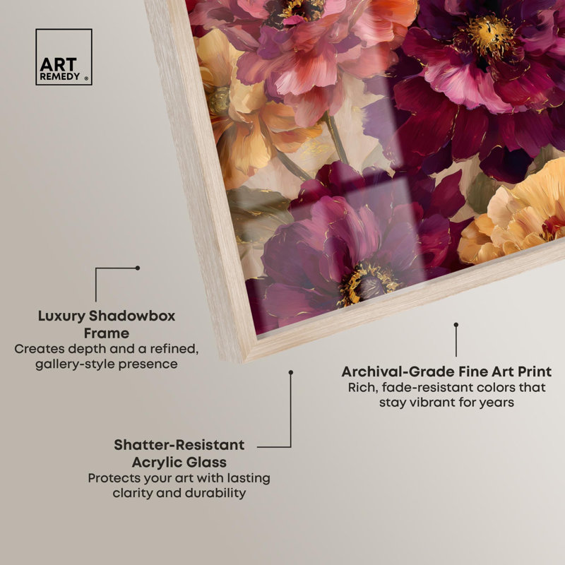 «Deep Blossoming Floral Shadowbox Print» par Art Remedy, H 46 po x l 31 po, Crème, crème