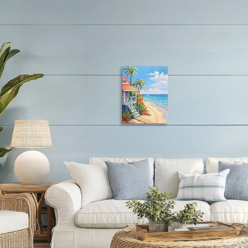 Vie sur la plage, toile Bungalow, design par LSR Design Studio, H 20 po x l 16 po