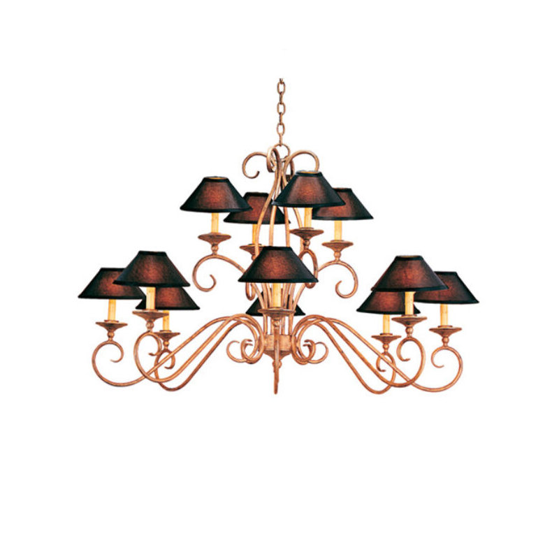 Lustre classique / traditionnel 12 lumières, Or Cortez, Trompette noire