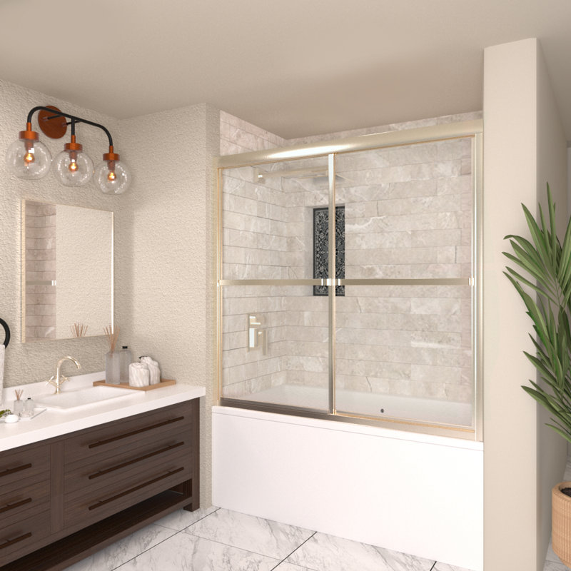 Porte de baignoire coulissante double semi-cadre l 59 po x H 56 po, Chrome