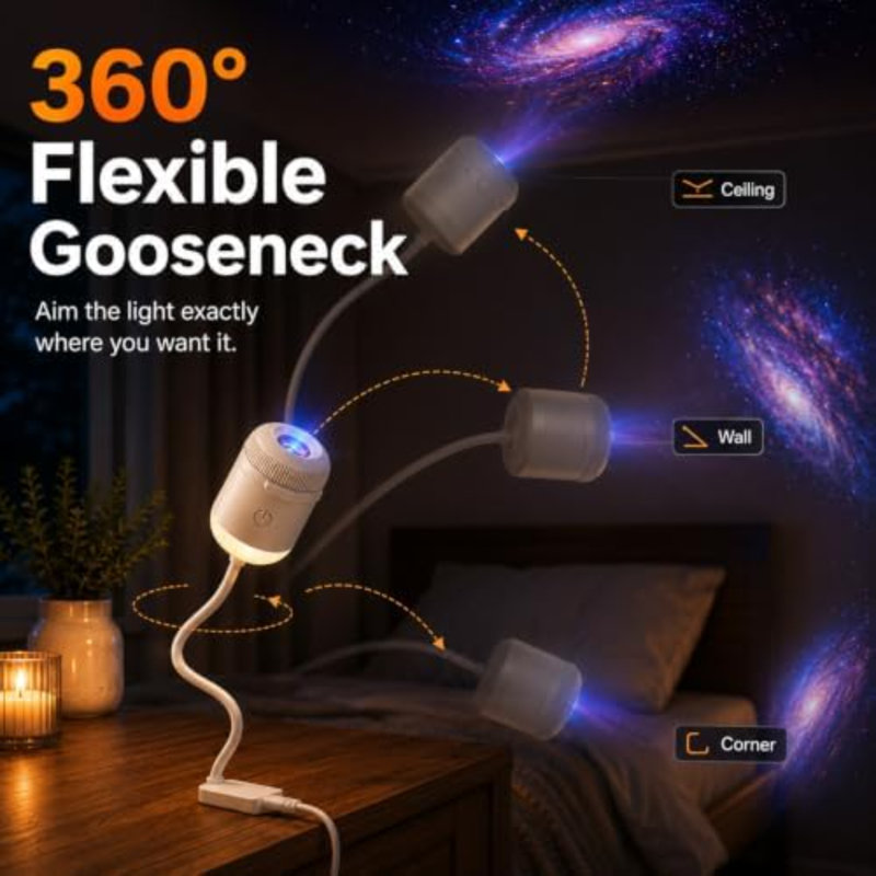 Projecteur veilleuse holographique dynamique 5D intelligent HD 2027, projecteur d'étoiles HD Plug and Play, projecteurs galaxie et océan réglables à 360° pour plafond de chambre (6 films de projection)