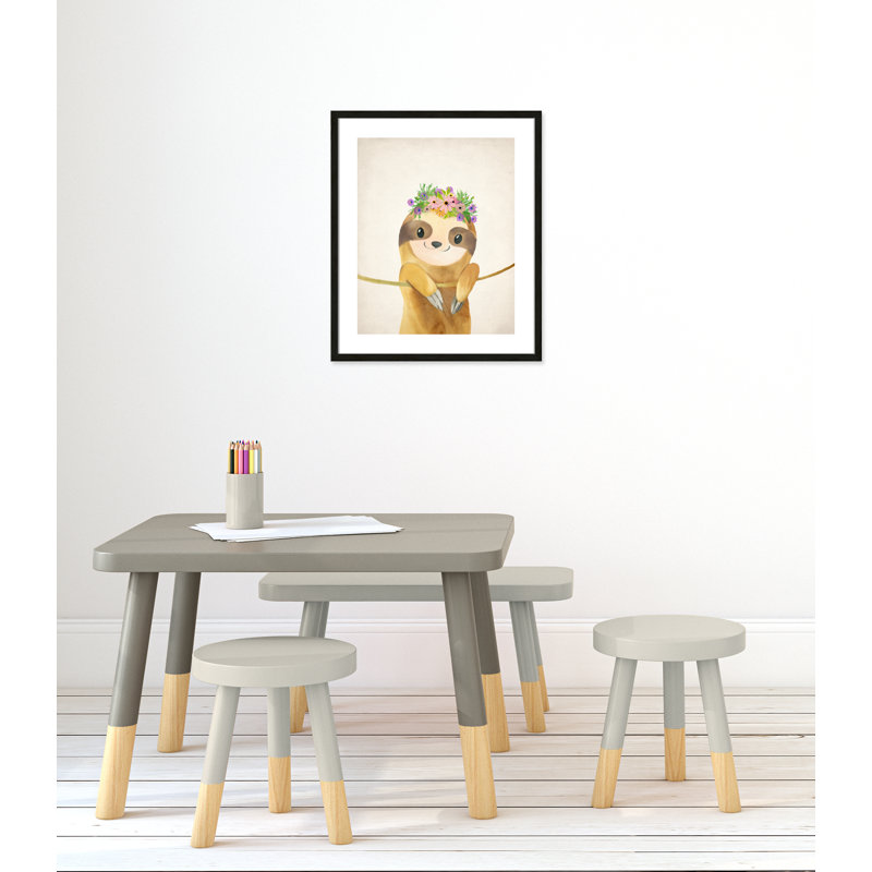 Sloth floral 1, H 25,5 po x l 21,5 po x P 1,19 po, Cadre boîte à grain de bois noir