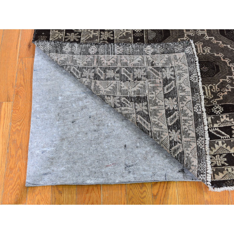 Tapis noir / gris en laine noué à la main de conception unique 5 pi 8 po x 9 pi 10 po Fransisca