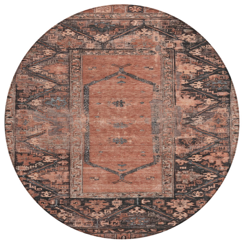 Tapis terre cuite lavable à la machine intérieur / extérieur Xhevrie, Rond 8 pi