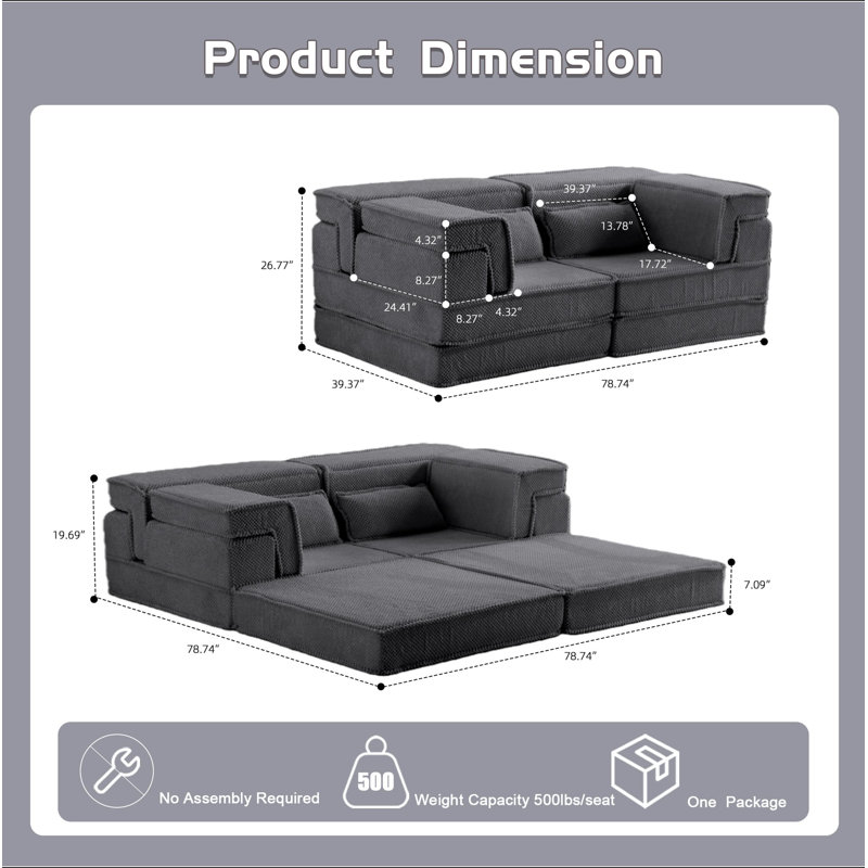 Canapé à compression Mahjong, canapé-lit convertible au sol, canapé modulaire modulaire désossé DIY, aucun assemblage requis, tissu polaire circulaire, causeuse moderne surdimensionnée