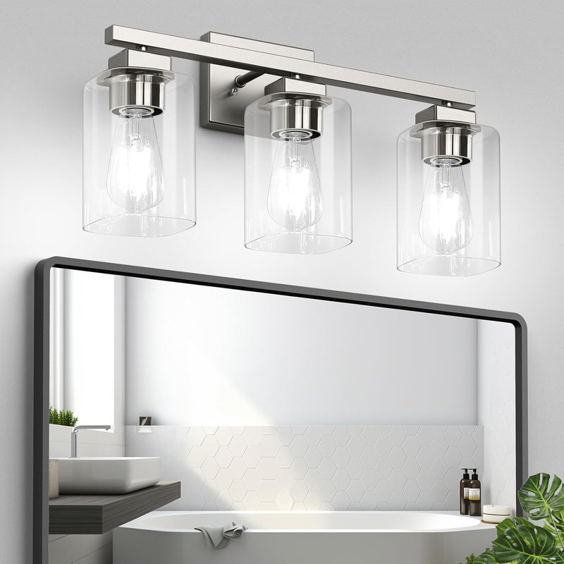 Modern 3-Light Bathroom Vanity Wall Sconce With Clear Glass Shade, Brushed Nickel Finish, Versatile Wall Mounted Lighting For Mirror, Bedroom, Living Room