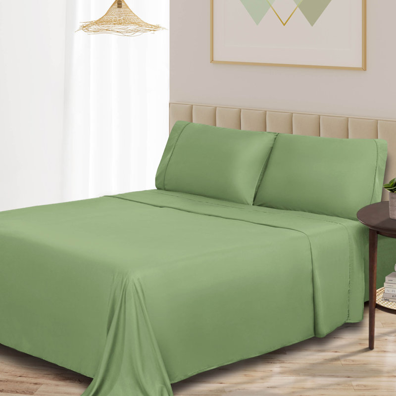 Blue Nile Mills 300 Thread Count Rayon From Bamboo Deep Pocket Bed Sheet Set, Sage, King Sheet Set with 2 Pillowcases