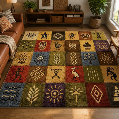 1 tapis tribal à motif géométrique durable et facile à nettoyer, grand tapis de salon, de chambre à coucher, de cuisine et de bureau