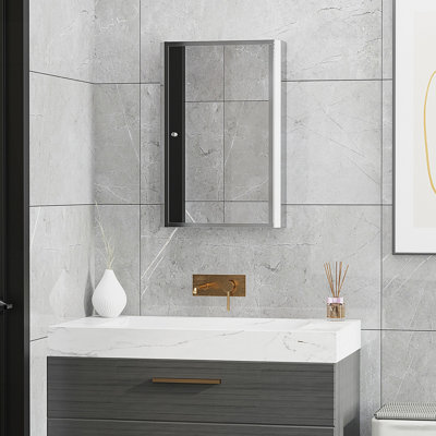 Armoire de salle de bain à miroir, armoire à pharmacie verticale en acier inoxydable de 16 po x 24 po, organisateur de rangement mural avec porte simple?