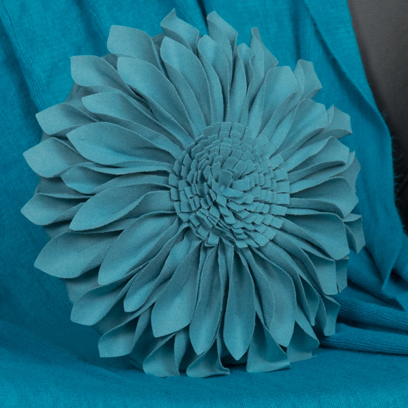  Housse et insert de coussin décoratif en tournesol Appliqued, Bleu sarcelle - laine, Carré 12 po