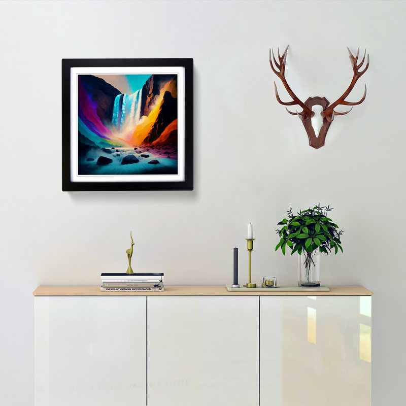 Waterfall Colour Field Painting - Framed Print, Black