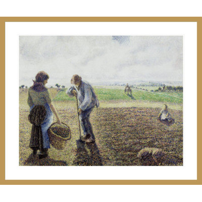 Peasants in the Fields Eragny by Camille Pissarro -Framed Giclee Print