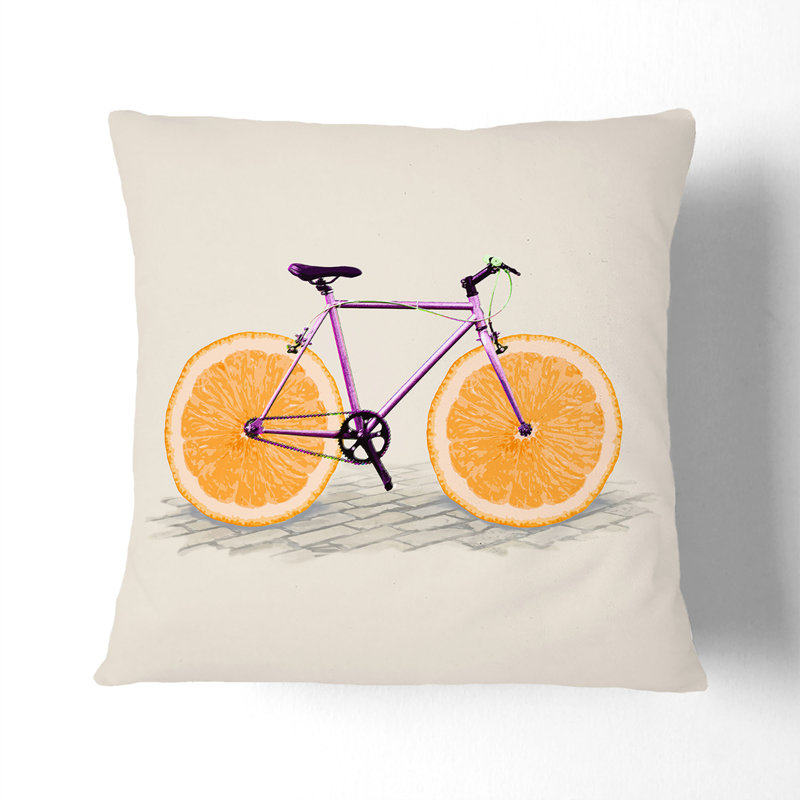 Orange Slice Bicycle Square Throw Cushion, 40cm H x 40cm W x 15cm D, Black