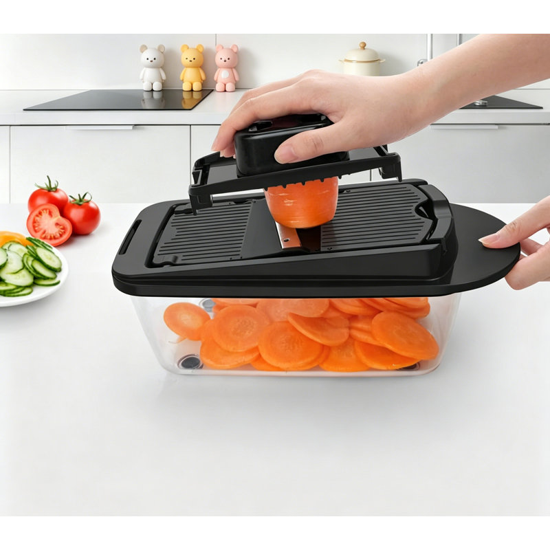 Trancheuse de mandoline 12 pales tout-en-1 avec récipient, 12 pales, Noir