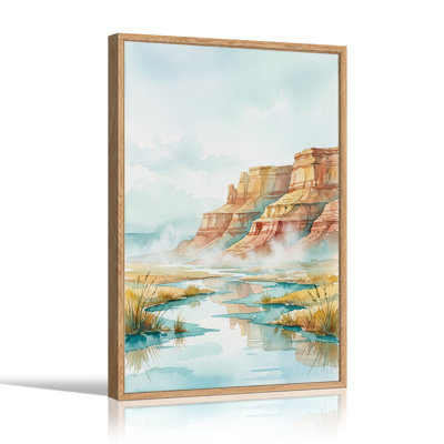 «Watercolor Canyon Cliff Over Teal River», art mural sur toile