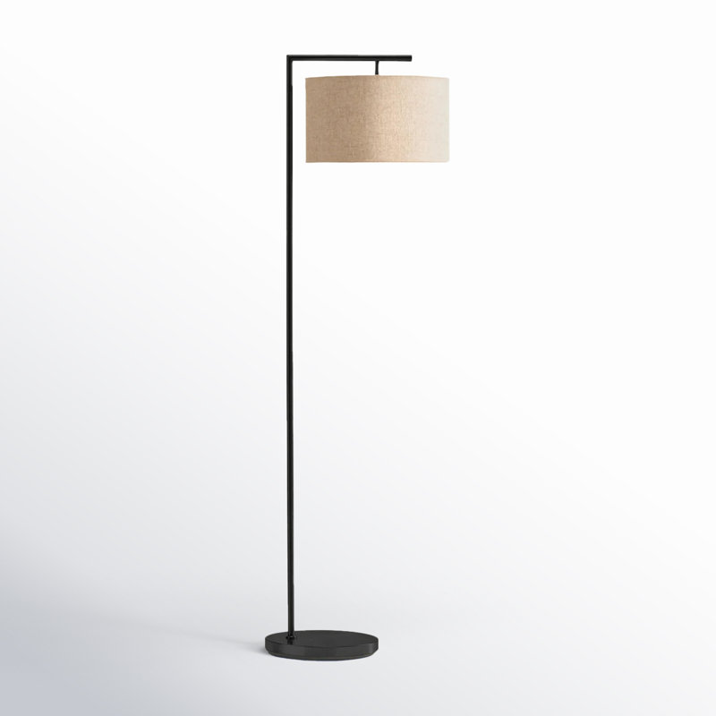 Montage Modern 60 in. Unique Standing Mid Century Modern Floor Lamp with Fabric Drum Shade - LED Bul, Tan, Black