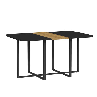 31.00×59.00×39.50 Inch Multi-Functional Kitchen Table, Waterproof & Stable Support, Mdf Wood Strip Metal Base Table For Dining Working Black,Wood