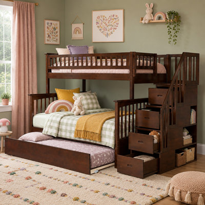 Blaisdell Solid Wood Storage Staircase Bunk Bed with Roll Out Trundle