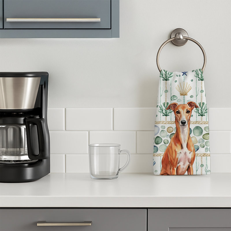 Red Whippet Coastal Sea Glass Kitchen Towel, Red Whippet