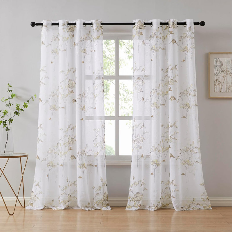 Beautiful Printed Boho Floral Curtains For Living Room in 4, Gold, 54" W x 63" L