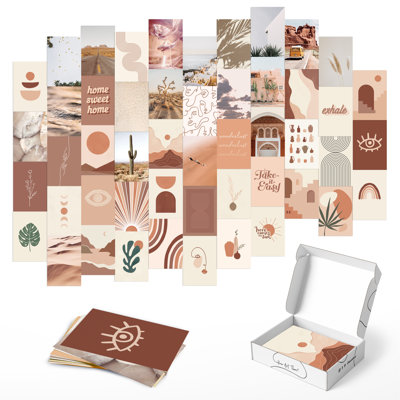 Boho Aesthetic Photo Collage Kit For Wall - Aesthetic Pictures 4" X 6" Set Of 50) Set on Paper