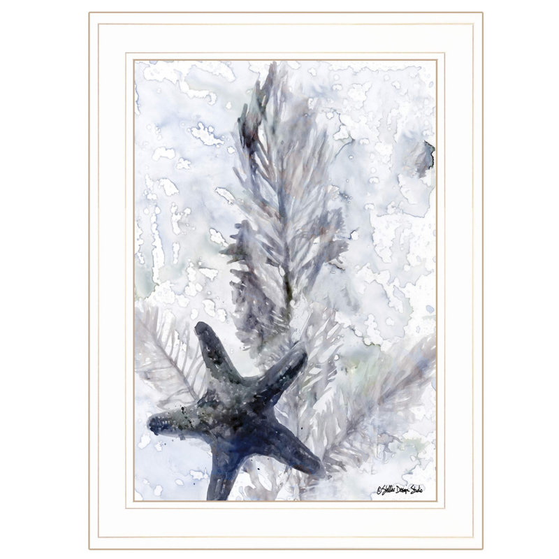 "Ocean Collection 4", impression encadrée, Blanc / Doré, H 21 po x l 15 po