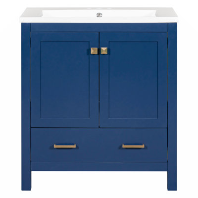 Ensemble de meuble-lavabo simple 18 po avec plateau en bois massif et bois aggloméré Oseias