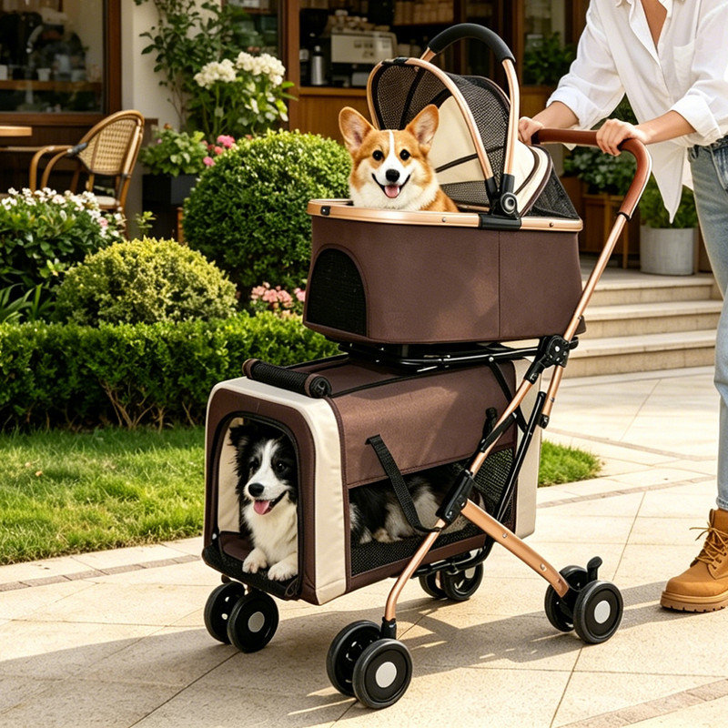 Poussette convertible 3-en-1 pour chien et chats, Kaki