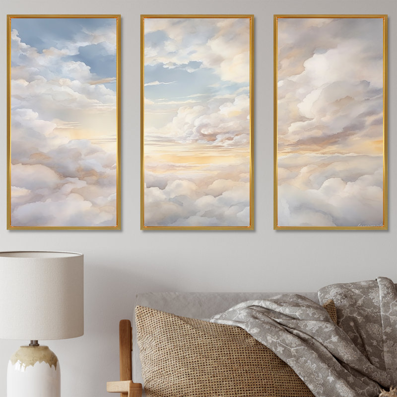 Clouds Charm In Winter - Clouds Wall Decor Set, Gold Floater Framed, 28" H x 36" W x 1" D