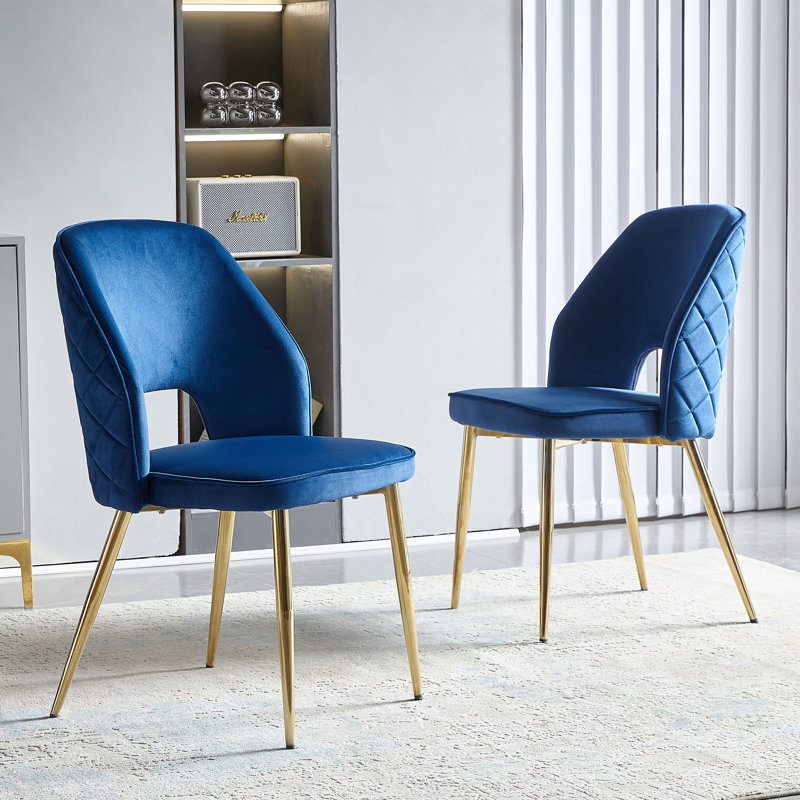 17.71'' H Velvet Upholstered Side Chair, Navy Blue Velvet