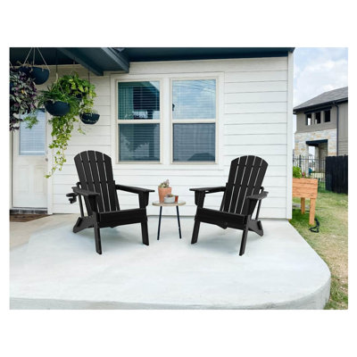 HDPE Folding Adirondack Chair With Cup Holder,Weather-Resistant, Low Maintenance,Supports Up To 400Lbs