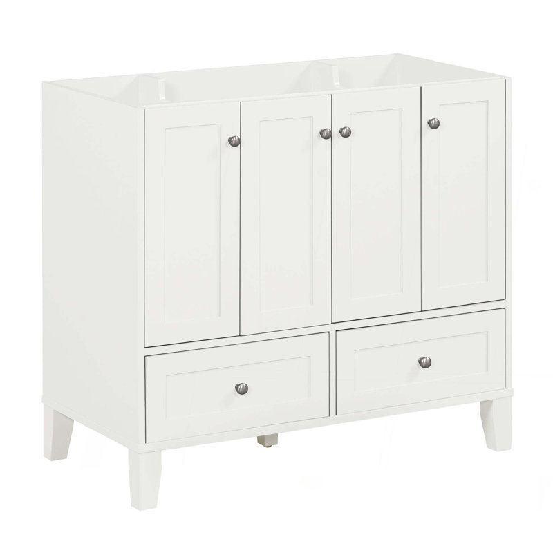 Meuble-lavabo de 36 po sans comptoir, armoire de rangement en bois massif seulement, meuble-lavabo autoportant avec 4 portes à fermeture douce et 2 tiroirs