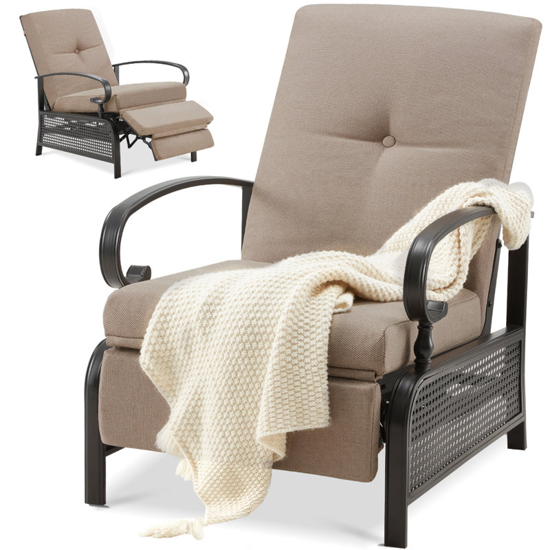 Chaise de patio inclinable avec coussins, Brun