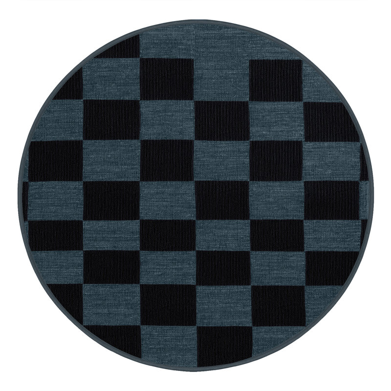 Machine Washable Checkered Gray Area Rug, Round 4'