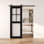 Porte de grange coulissante en bois massif non assemblé 30 po x 80 po à 5 verres de couleur noire 30 po x 80 po