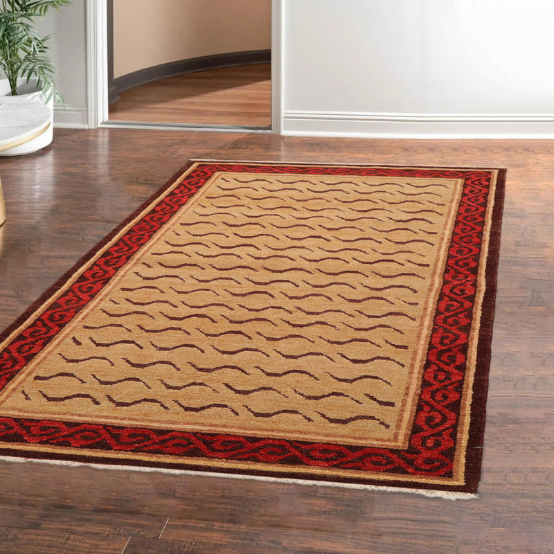 Tapis rectangulaire unique de style Shand: 2 pi 11 po x 4 pi 11 po