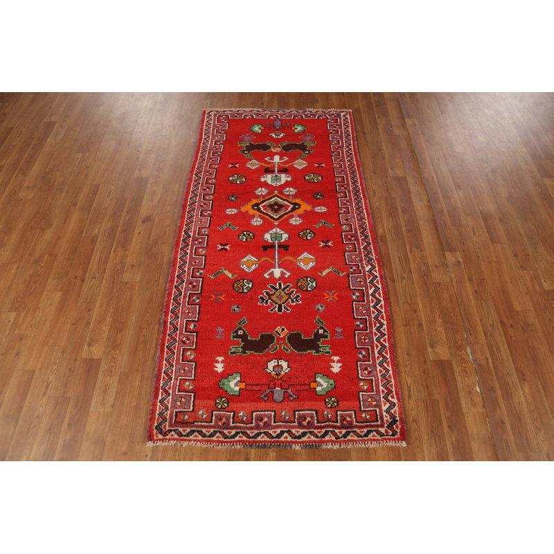 Tapis tribal rouge avec animaux 3 x 6