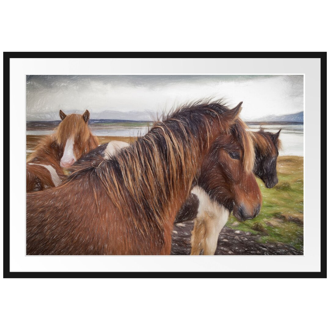 Gerahmtes Poster Herde aus schönen Wildpferden