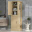 Grande armoire de rangement pour salle de bain avec tablettes réglables et crochet latéral, tour à linge autoportante avec portes doubles, rangement en panneau de fibres à densité moyenne pour salle de bain-26729135